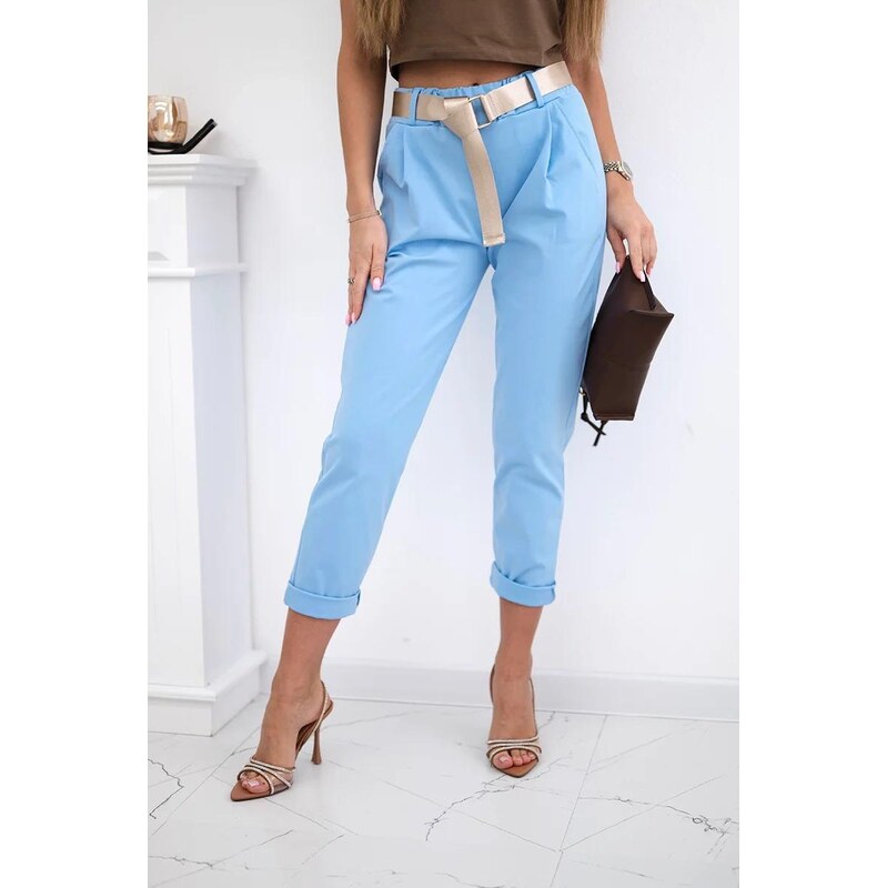 MladaModa Trojštvrťové nohavice s opaskom model 6773-1 svetlomodré 63034443