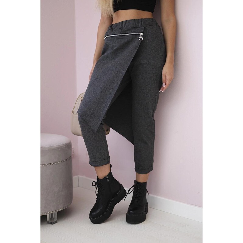 MladaModa Asymetrické trojštvrťové nohavice s ozdobným zipsom model 63034515