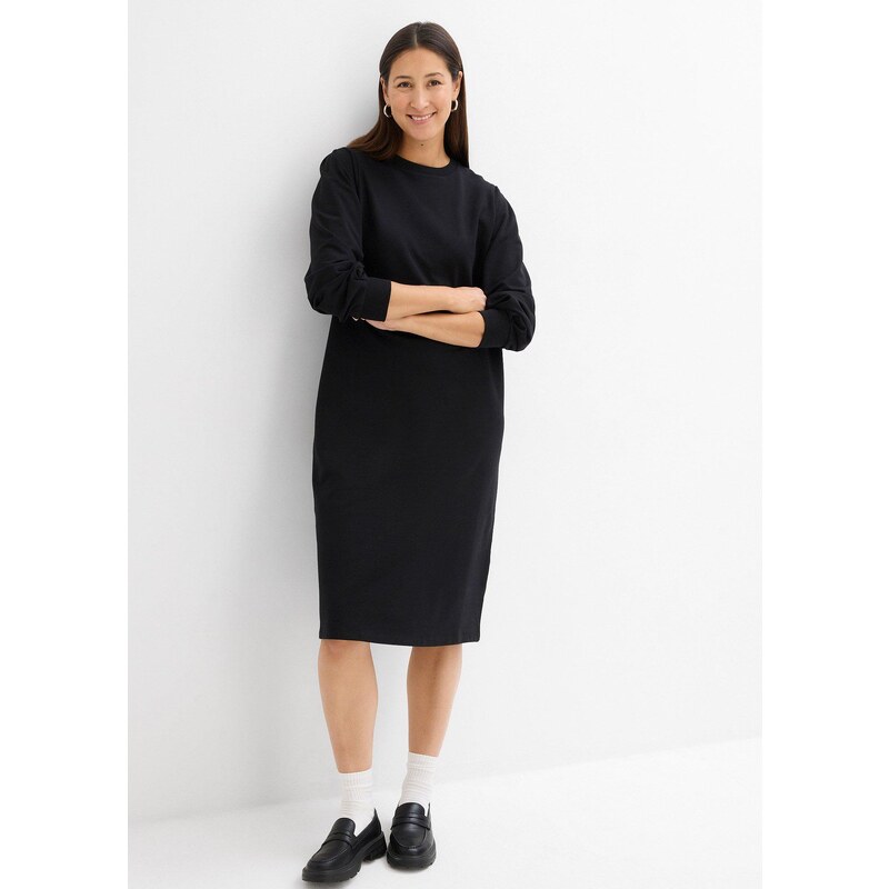 bonprix Mikinové šaty s nariasenými rukávmi, farba čierna 62055795