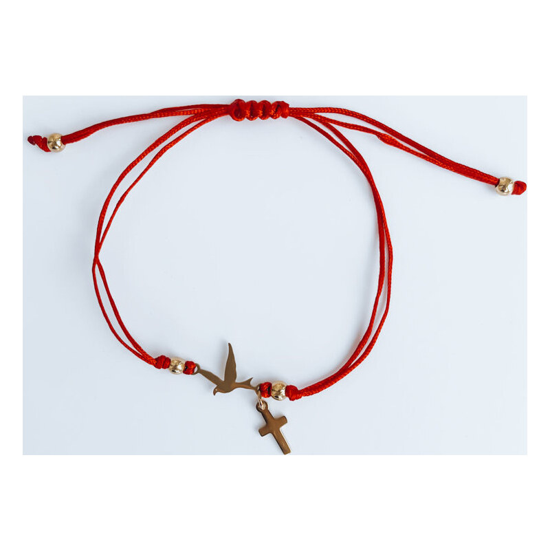 BASIC Červený náramok s vtáčikom a krížikom HEARTBEAT Dstreet LY0075 43017041