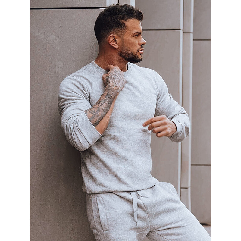 BASIC Svetlosivá pánska mikina bez kapucne BX3354z 43298110