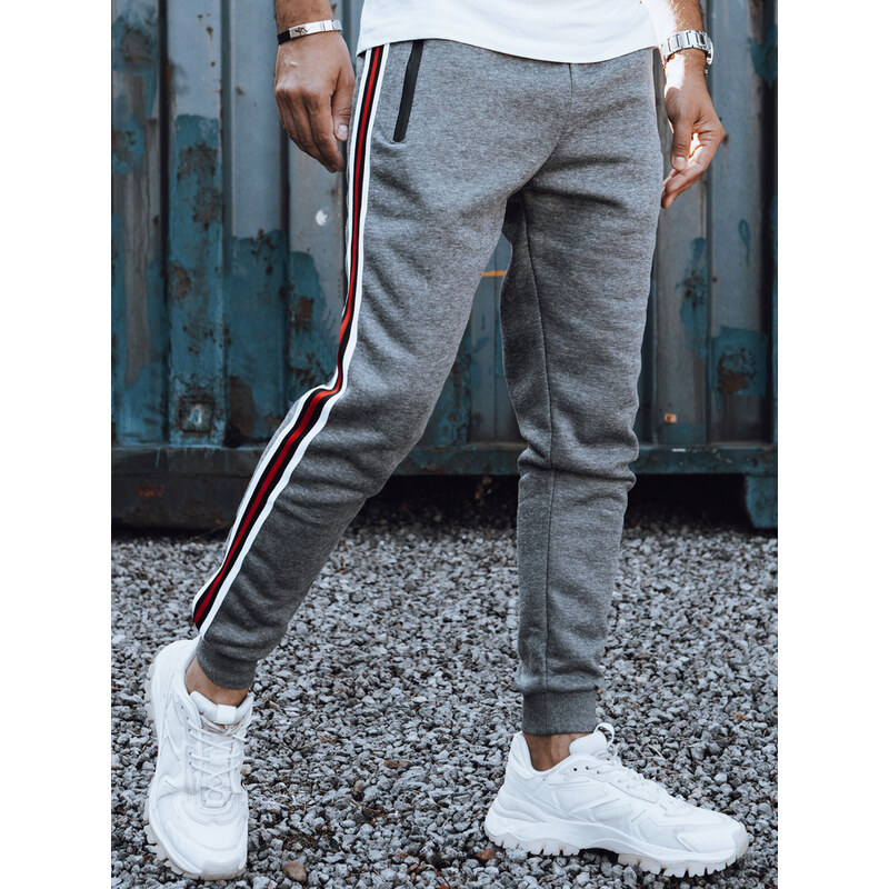 BASIC Tmavosivé pánske tepláky s pruhom UX4425 57070560