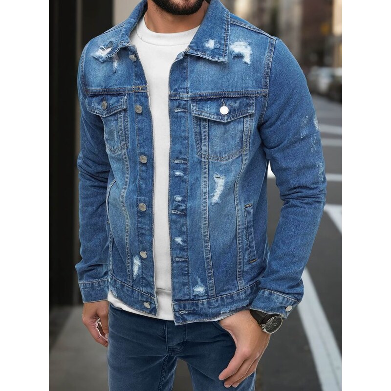 Dstreet Rifľová modrá bunda s módnymi odreninami 62575021