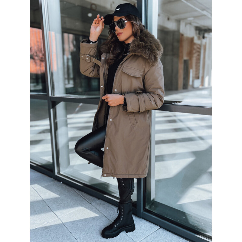 BASIC Khaki zimná parka s kožušinovým golierom MARBLIS TY3929 47338417