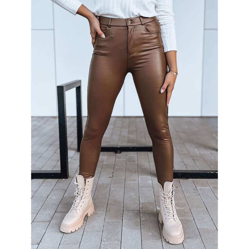 BASIC Hnedé koženkové nohavice TOURMALIN UY1718 46816593