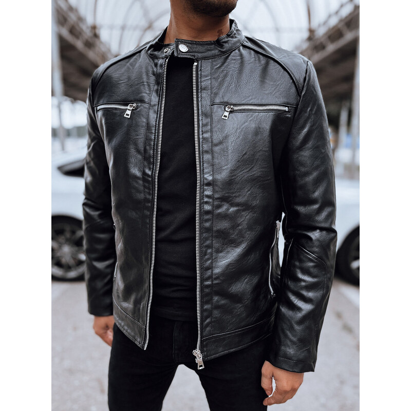 BASIC Pánska čierna koženková bunda s ozdobnými zipsami TX4713 58256912