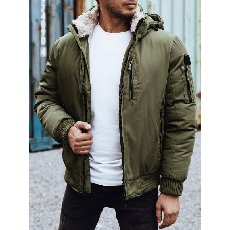 BASIC Khaki pánsky zimný bomber s kapucňou TX4836 58456606