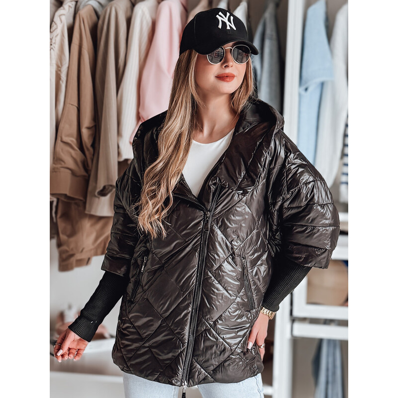 BASIC Čierna dámska prechodná bunda s manžetami na rukávoch PUFFILOF 62578969