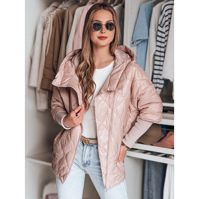 BASIC Svetloružová dámska prechodná bunda s manžetami na rukávoch 62578970