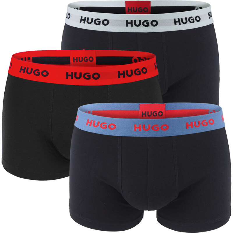HUGO - boxerky 3PACK cotton stretch black / modern color logo waist 62593828
