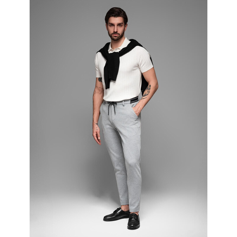 Ombre Mens knitted pants with elastic waistband - navy blue 65534244