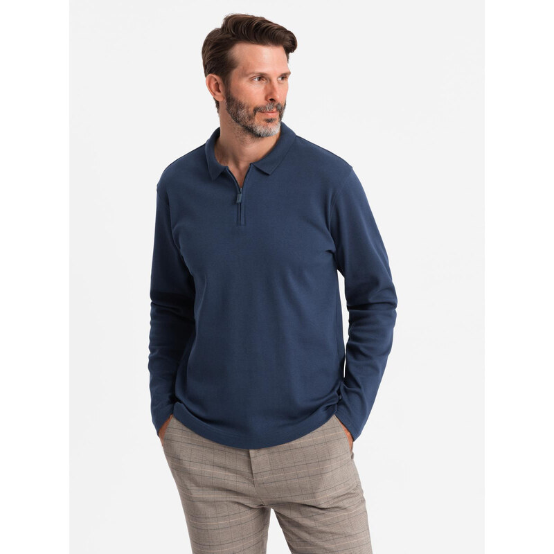 Ombre Mens polo longsleeve with zippered collar - navy blue 64785764