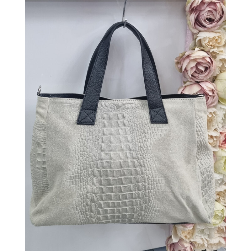 Katrins Fashion Béžovo-sivá kožená crossbody kabelka Grosso 62598485