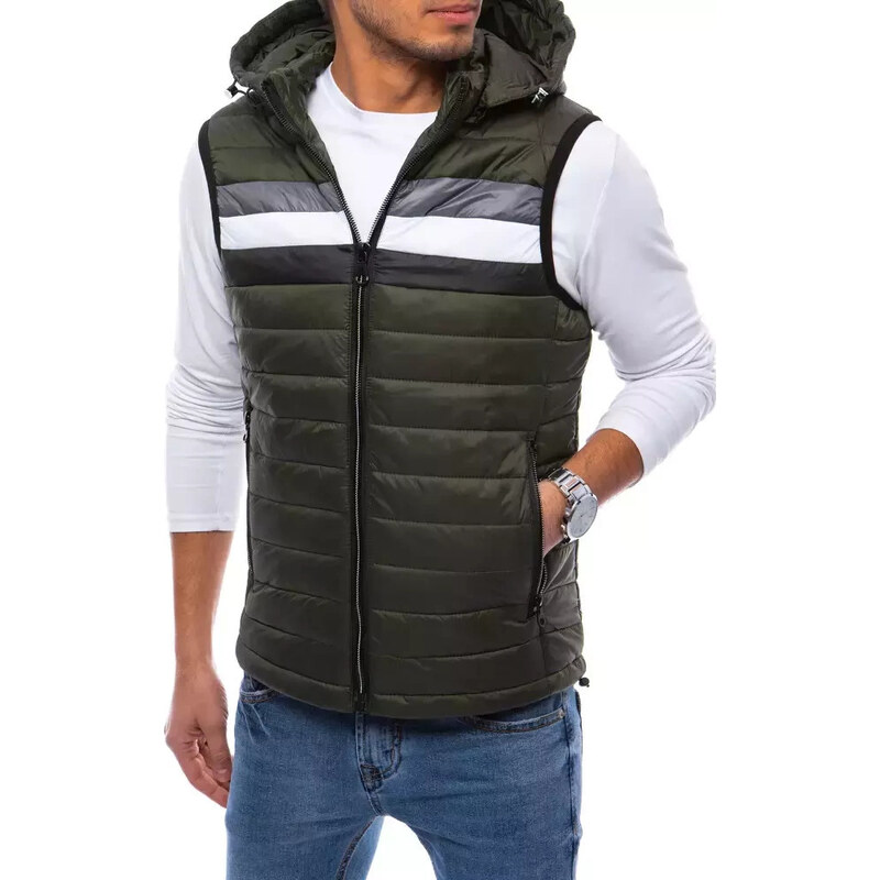 BASIC Zelená pánska prešívaná vesta s pruhmi TX4034 31185648