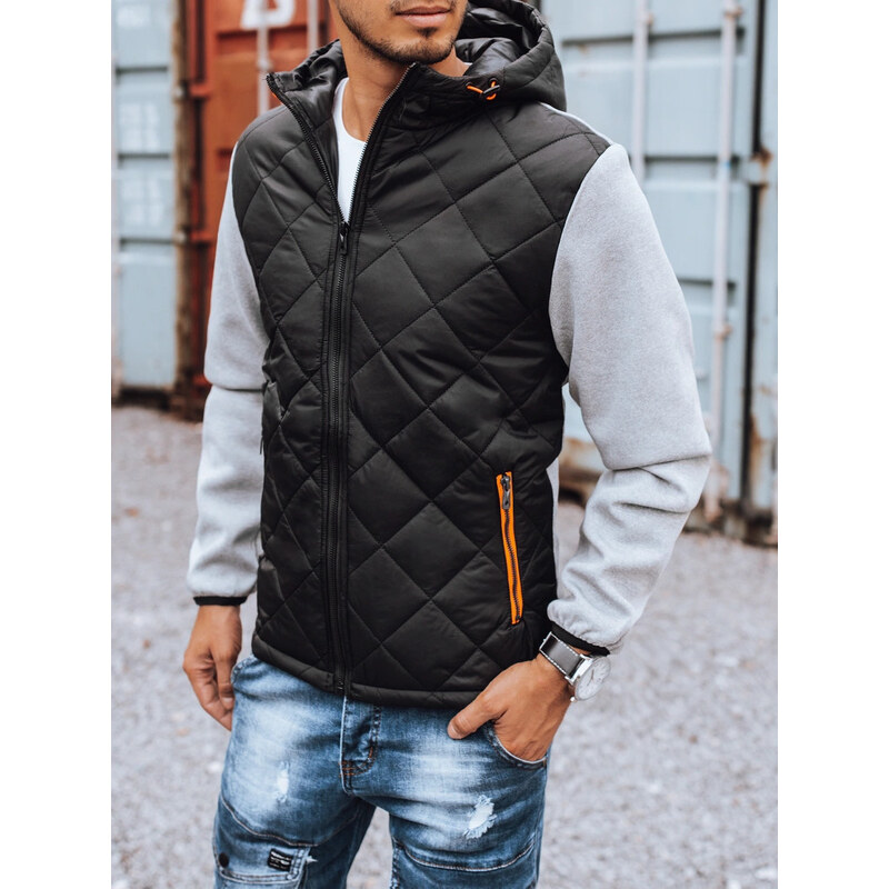 BASIC Šedo-čierna bunda s mikinovými rukávmi TX2812z 27030727