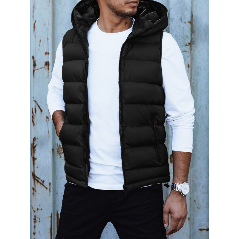 BASIC Čierna pánska prešívaná vesta s kapucňou TX4750 57675121