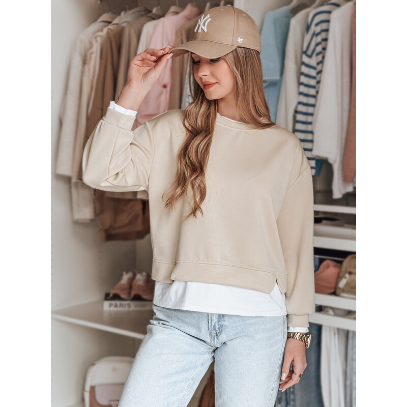 BASIC Ľahká svetlobéžová dámska mikina voľného strihu LUZZIO BY1384 62600406