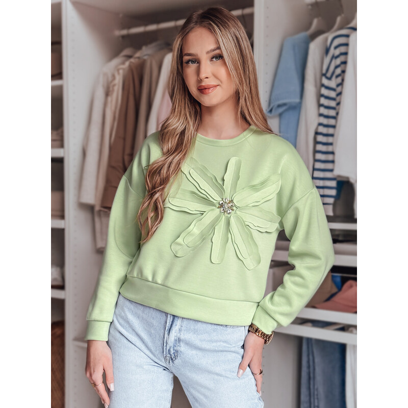 BASIC Svetlozelená mikina s kvetinovým motívom a brošňou PETITKA 62600435