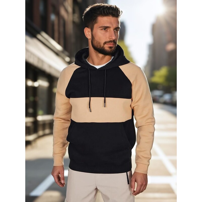 Dstreet Pánska kamelovo- čierna mikina s kapucňou 62610366