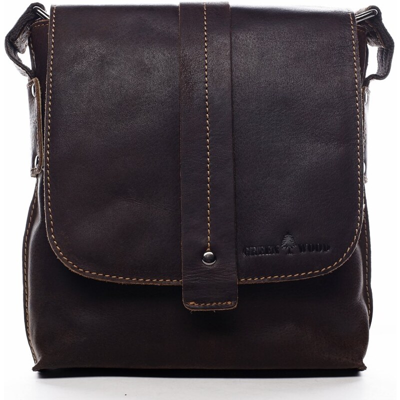 Greenwood Pánska kožená taška cez rameno Lex tm. hnedá 49451959