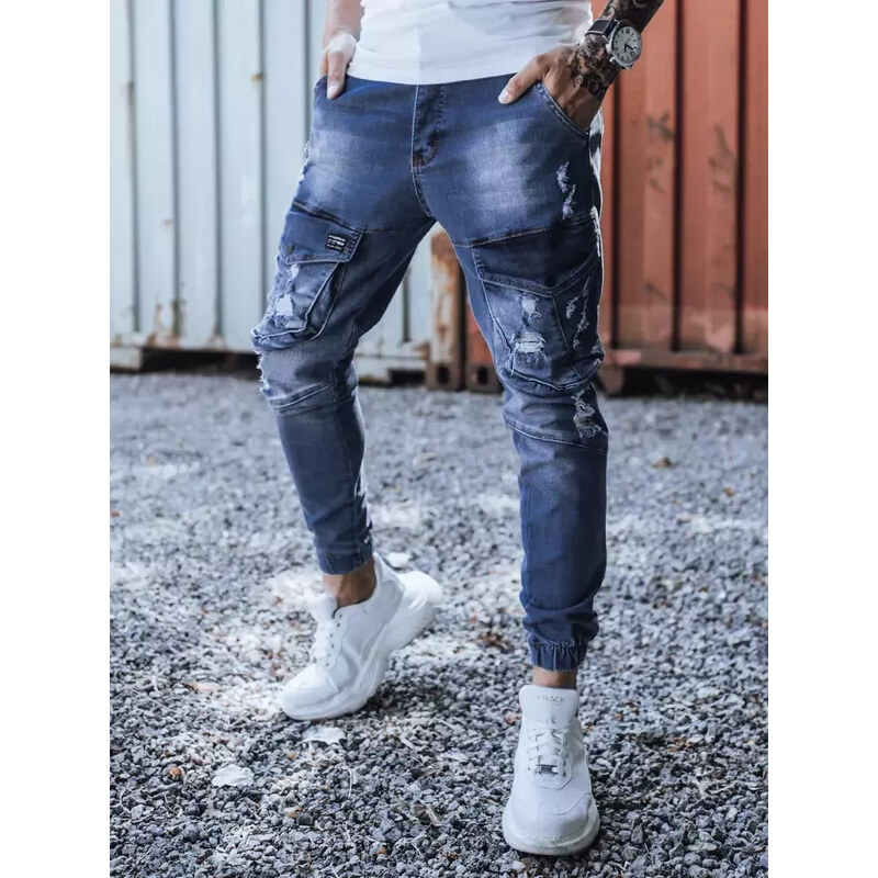 BASIC Modro-šedé dierované džínsy UX3285 26593891