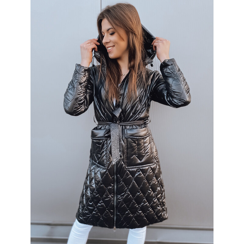 BASIC Čierny prešívaný dlhý kabát ROSALBA TY2594 31185677