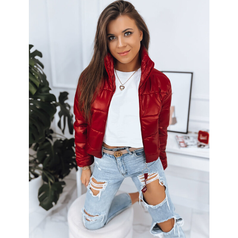 BASIC Červená prešívaná crop bunda ADRIANNA TY3482 39515259