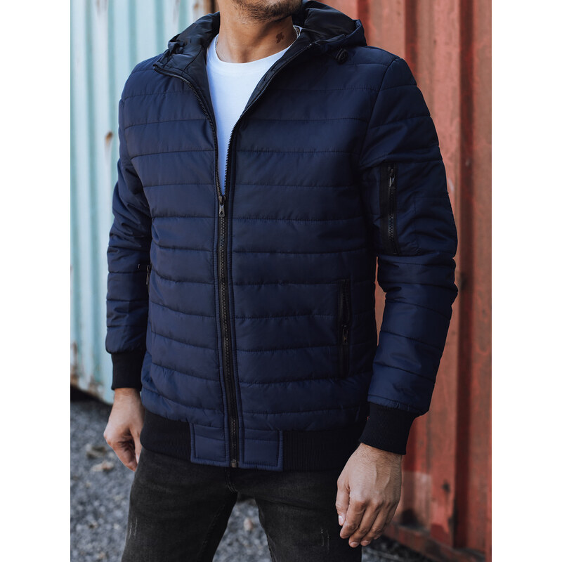 BASIC Tmavomodrá pánska prešívaná bunda s kapucňou TX4936 58221073