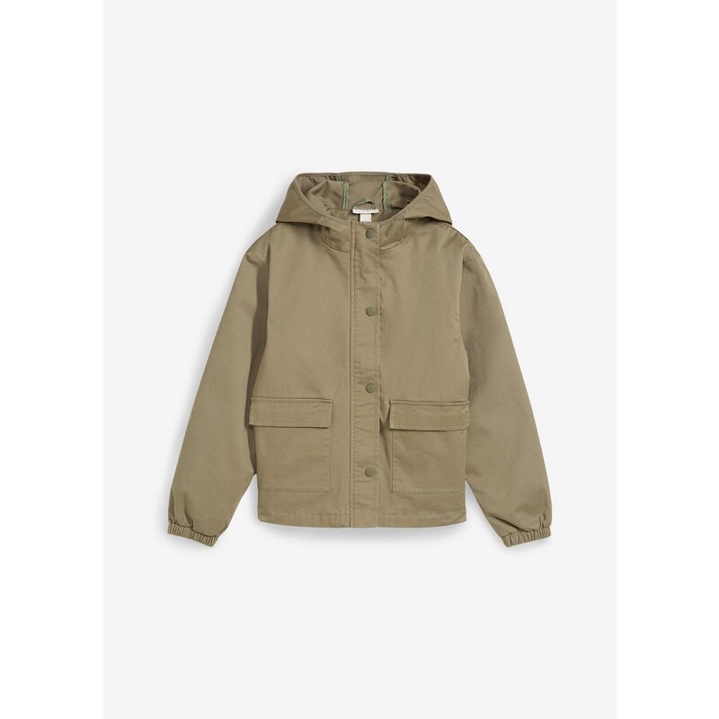 bonprix Twillová bunda s ozdobnými vreckami a kapucňou, farba zelená 62619343