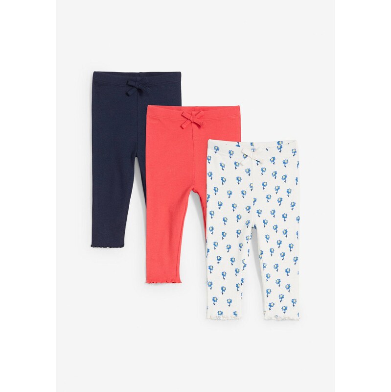 bonprix Detské legíny (3 ks), vrúbkované, s bio bavlnou, farba červená 62619353