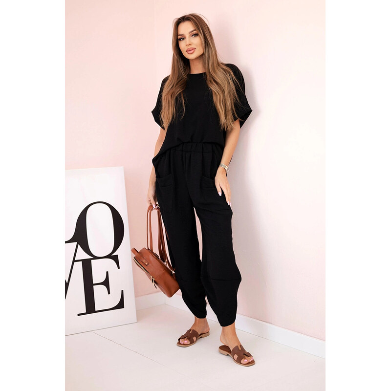 K-Fashion Viskózová blúzka + nohavice čierna 62621278