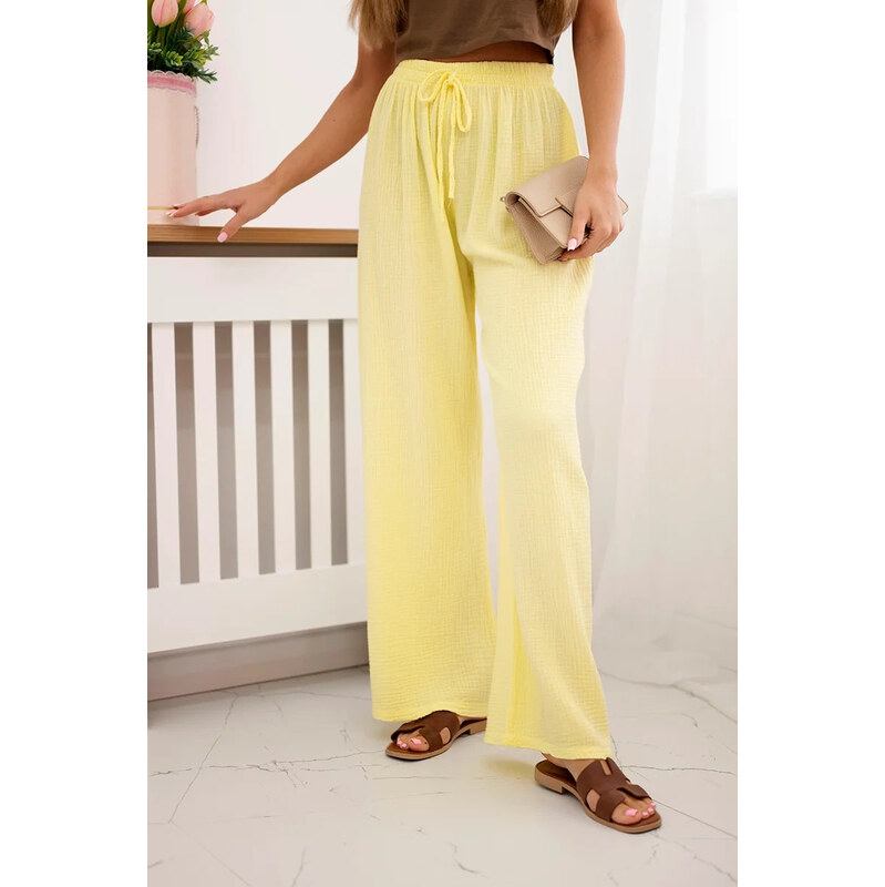 K-Fashion Mušelínové nohavice so širokými nohavicami žltej farby 62581357