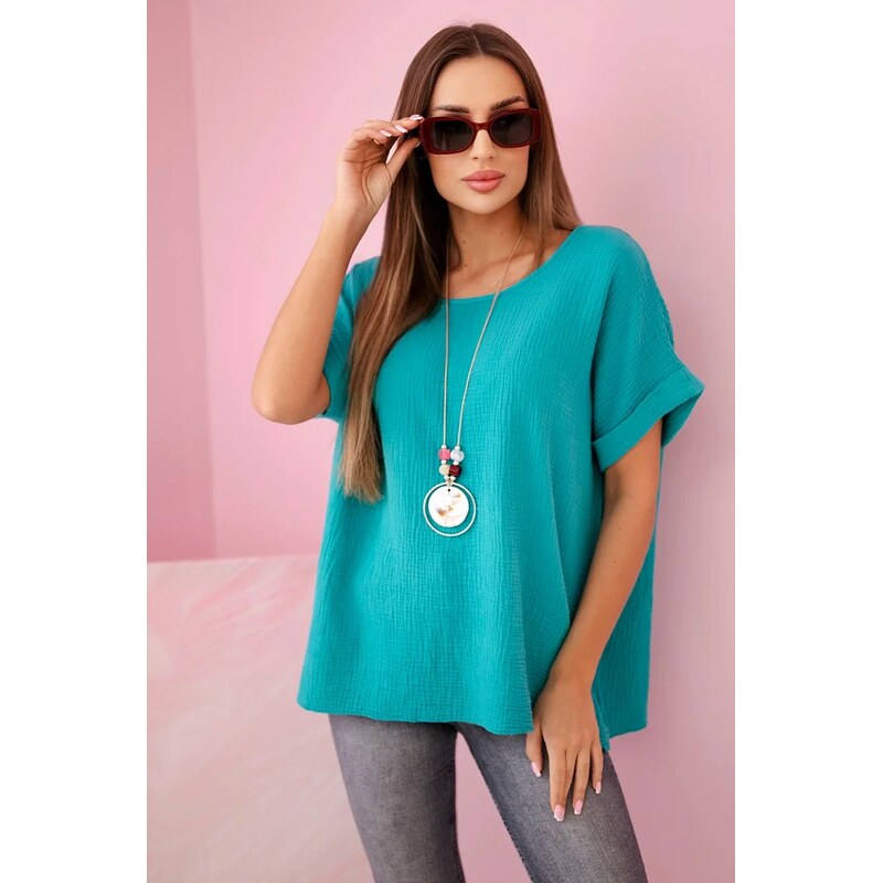 Kesi Mušelínová blúzka s náhrdelníkom džínsovina 66840233