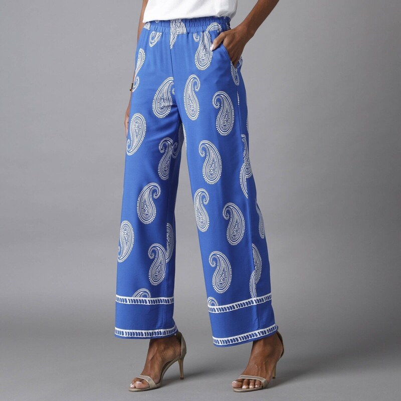 Skrátené široké nohavice s paisley potlačou modrá 040 Blancheporte 62606094