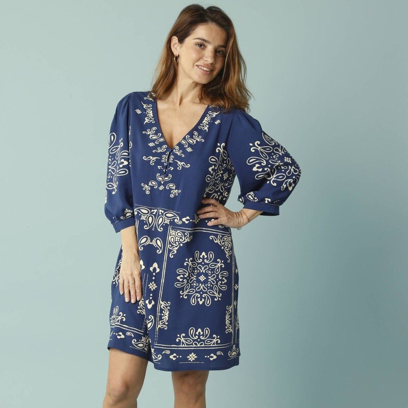 Rozšírené šaty s potlačou, pre nižšiu postavu indigo 034 Blancheporte 62625401