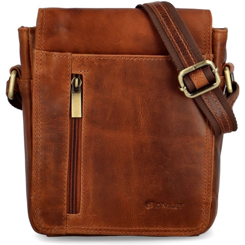 DIVILEY Pánska kožená taška cez rameno Rocco koňak 49055888