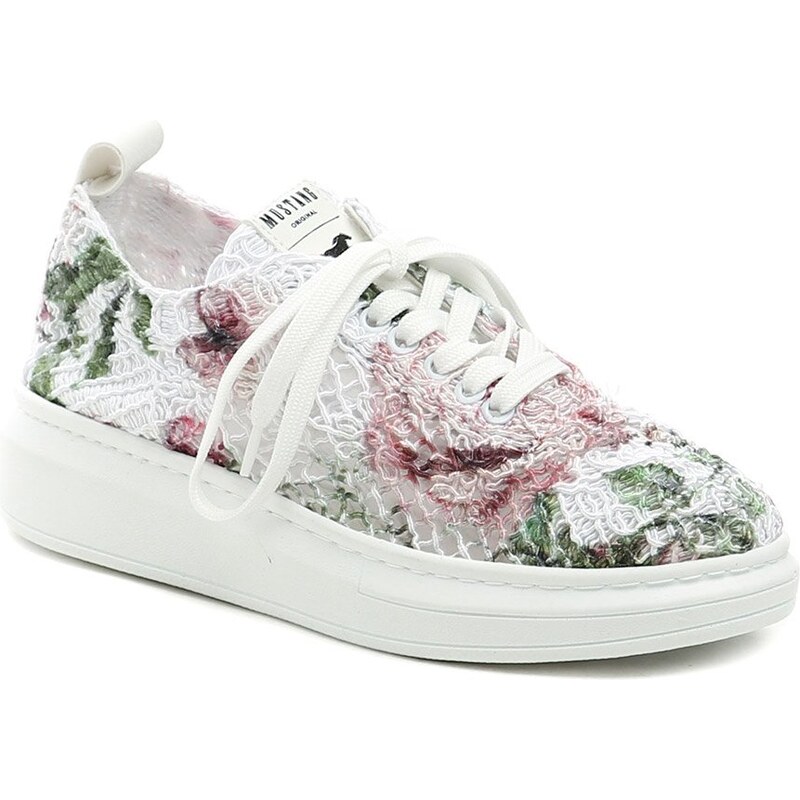 Mustang 1468-301-155 biele kvetované dámske tenisky 62633275