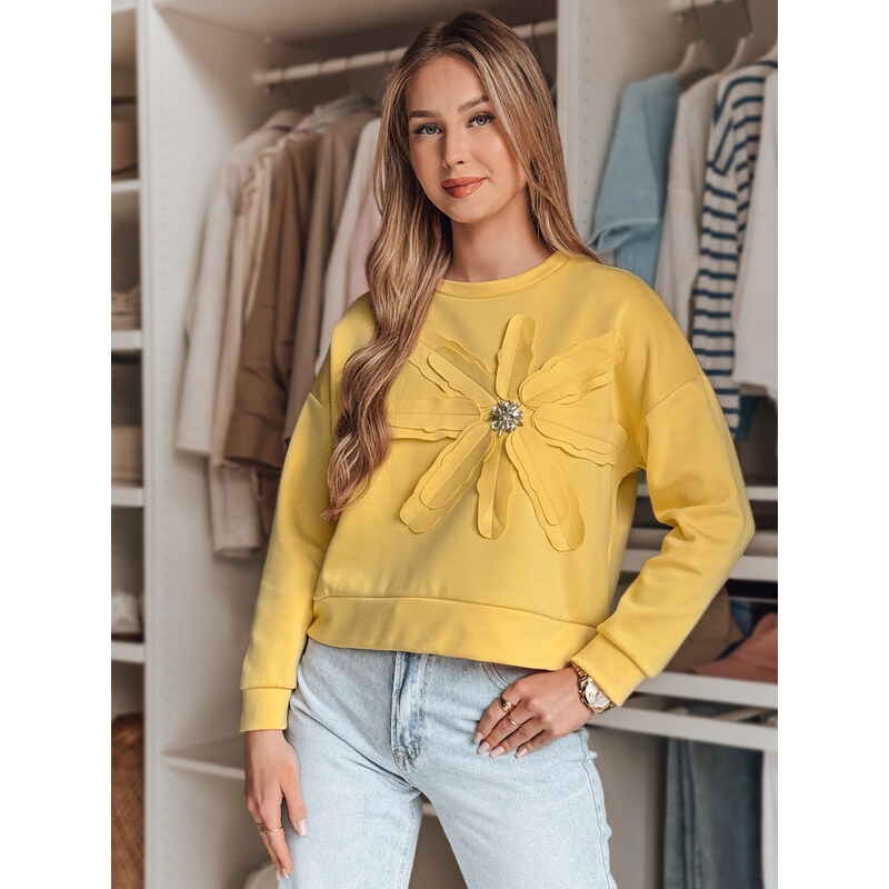BASIC Žltá dámska mikina s kvetinovým motívom a brošňou PETITKA BY1390 62634287