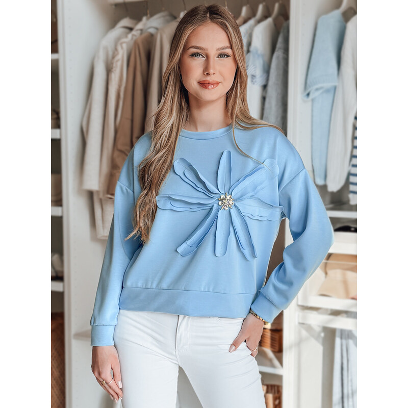 BASIC Svetlomodrá dámska mikina s kvetinovým motívom a brošňou PETITKA 62634288