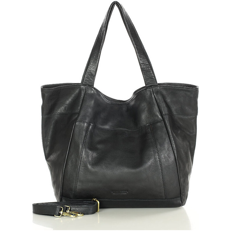 MARCO MAZZINI Čierna veľká dámska kožená shopper kabelka (vs119a) 62634299