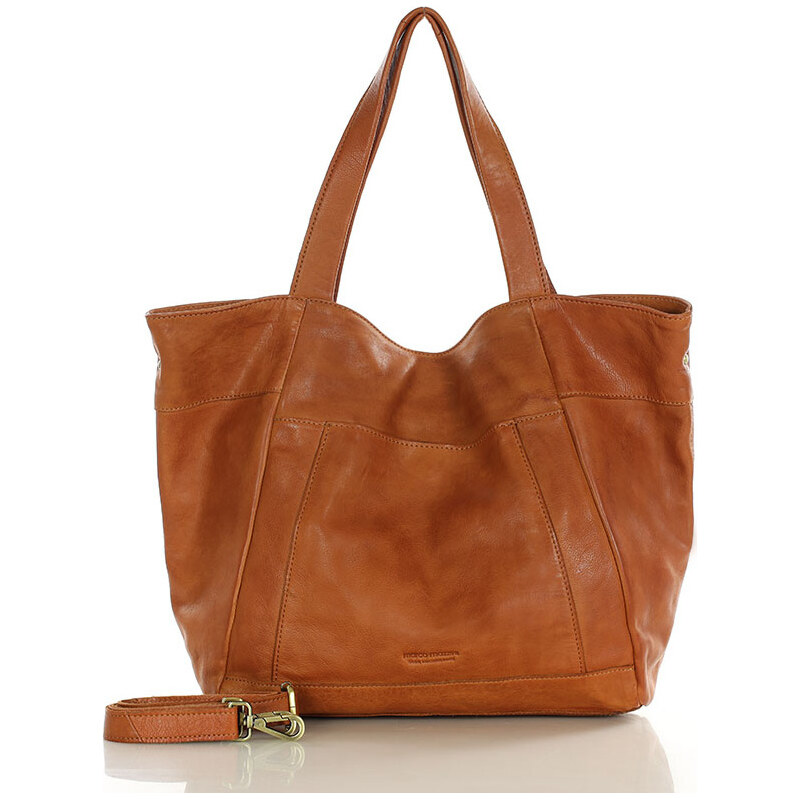 MARCO MAZZINI Camel veľká dámska kožená shopper kabelka (vs119b) 62634300