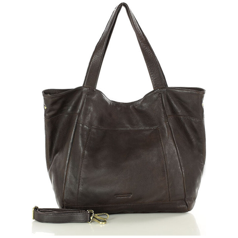 MARCO MAZZINI Tmavohnedá veľká dámska kožená shopper kabelka (vs119c) 62634301