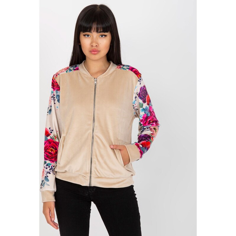 MladaModa Mikina na zips so vzorovanými rukávmi model 23538 béžová 62639571