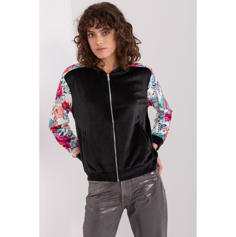 MladaModa Mikina na zips so vzorovanými rukávmi model 23538 čierna 62639572