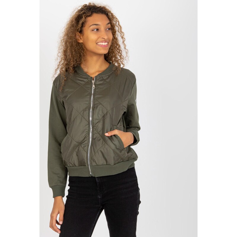 MladaModa Prešívaná mikina bomberka na zips model 22588 farba khaki 62639582