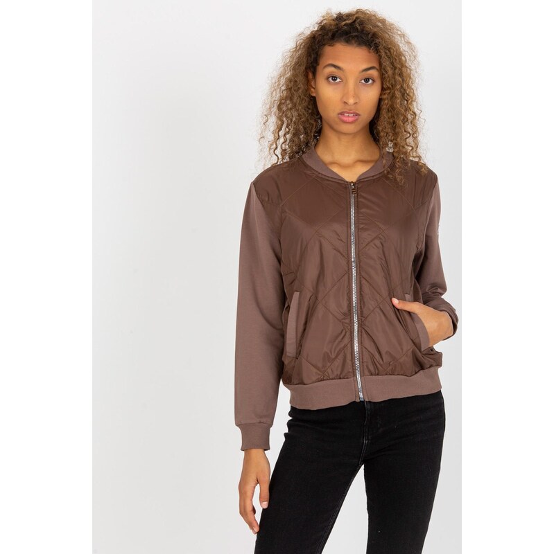 MladaModa Prešívaná mikina bomberka na zips model 22588 hnedá 62639585