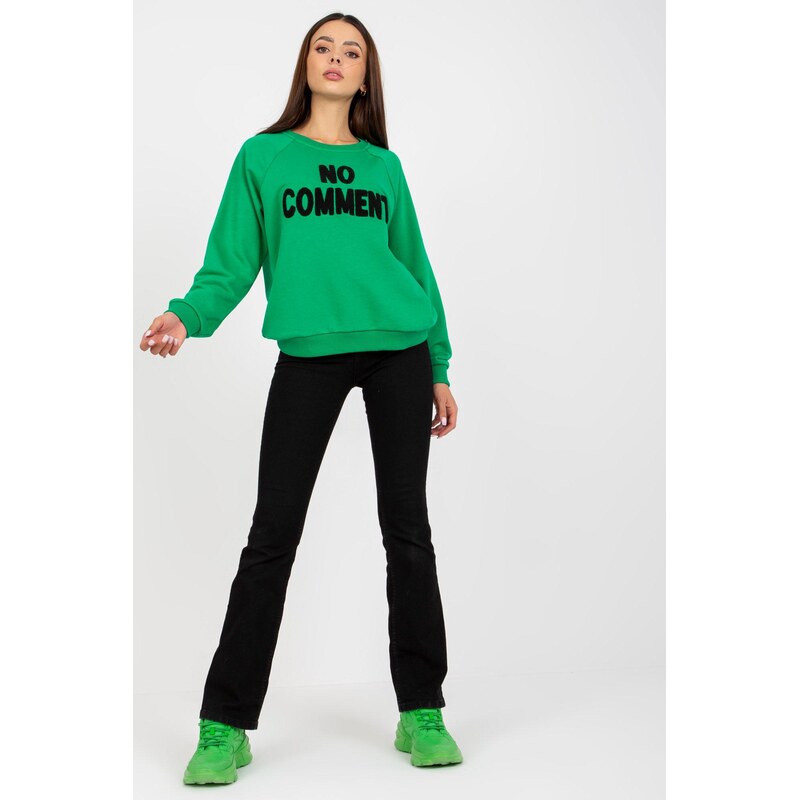 MladaModa Mikina bez kapucne s nápisom No Comment zelená 62639601