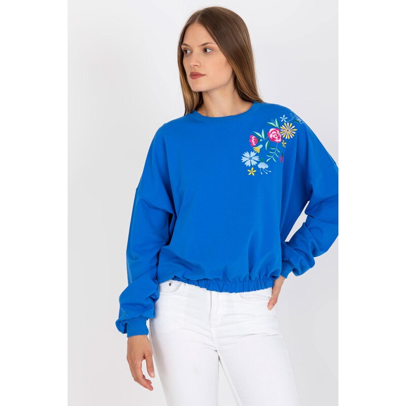 MladaModa Mikina s kvetinovou výšivkou model 05894 kráľovská modrá 62639606
