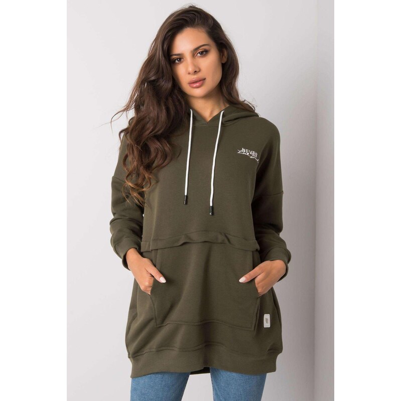 MladaModa Mikina Edna s kapucňou farba khaki 62639650