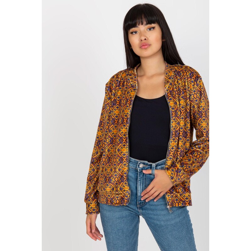 MladaModa Vzorovaná mikina na zips model 18586 horčicová 62639591